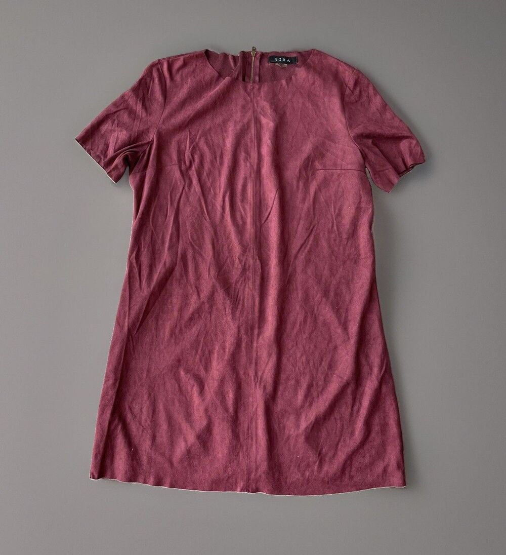 Ezra Faux Suede Maroon Mini Dress Size M Zip Fall Chic Boho
